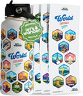 LET'S WANDER World Explorer Adventure Water Bottle with 50 Waterproof Stickers - 32oz Leakproof Insulated Stainless Steel with Straw - Travel Goal Gift Bottle (White)
