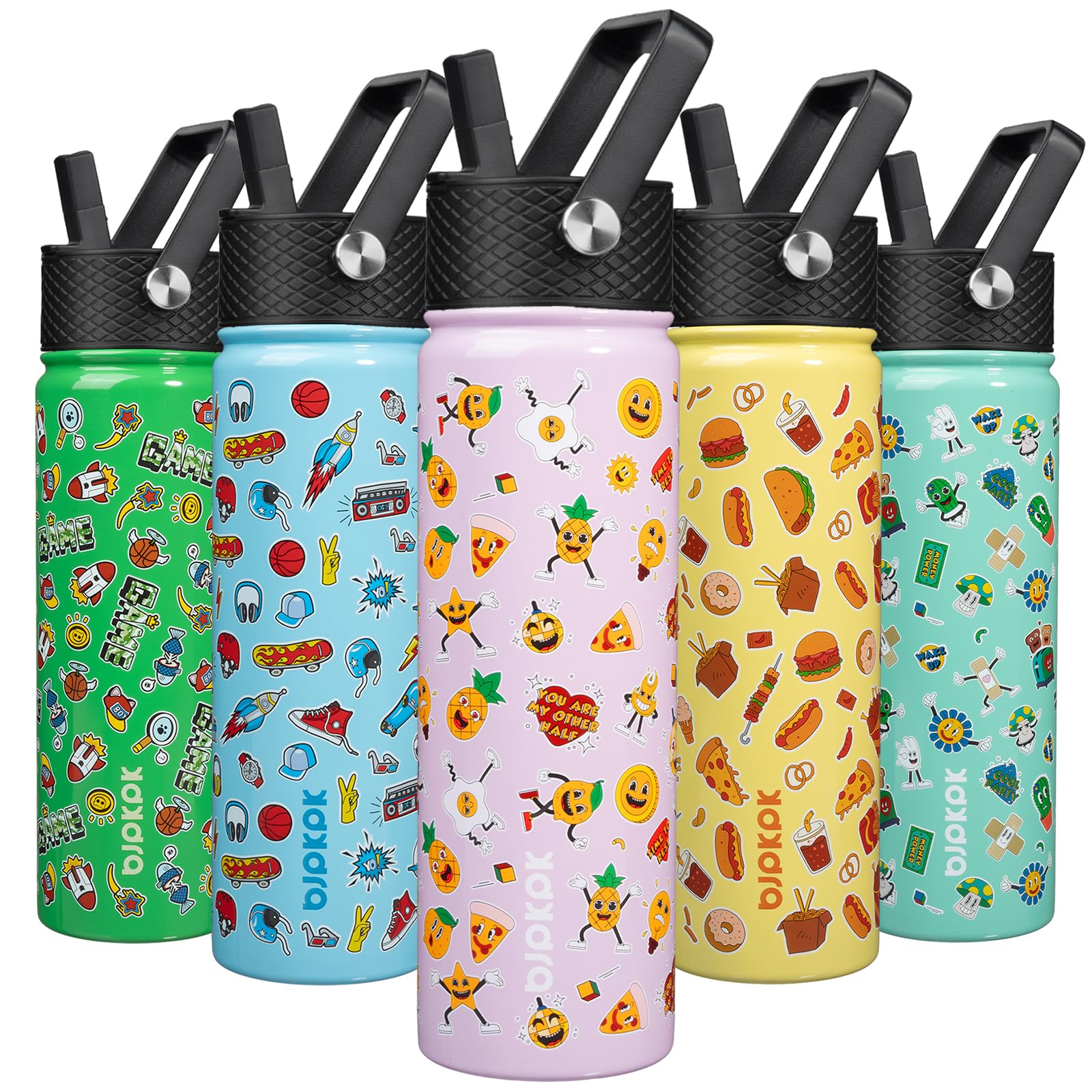 BJPKPK Insulated Water Bottle with Straw Lid, 15 oz Stainless Steel Metal Water Bottles, Reusable Leak Proof BPA Free Thermo, Flask, Cups - Lavender