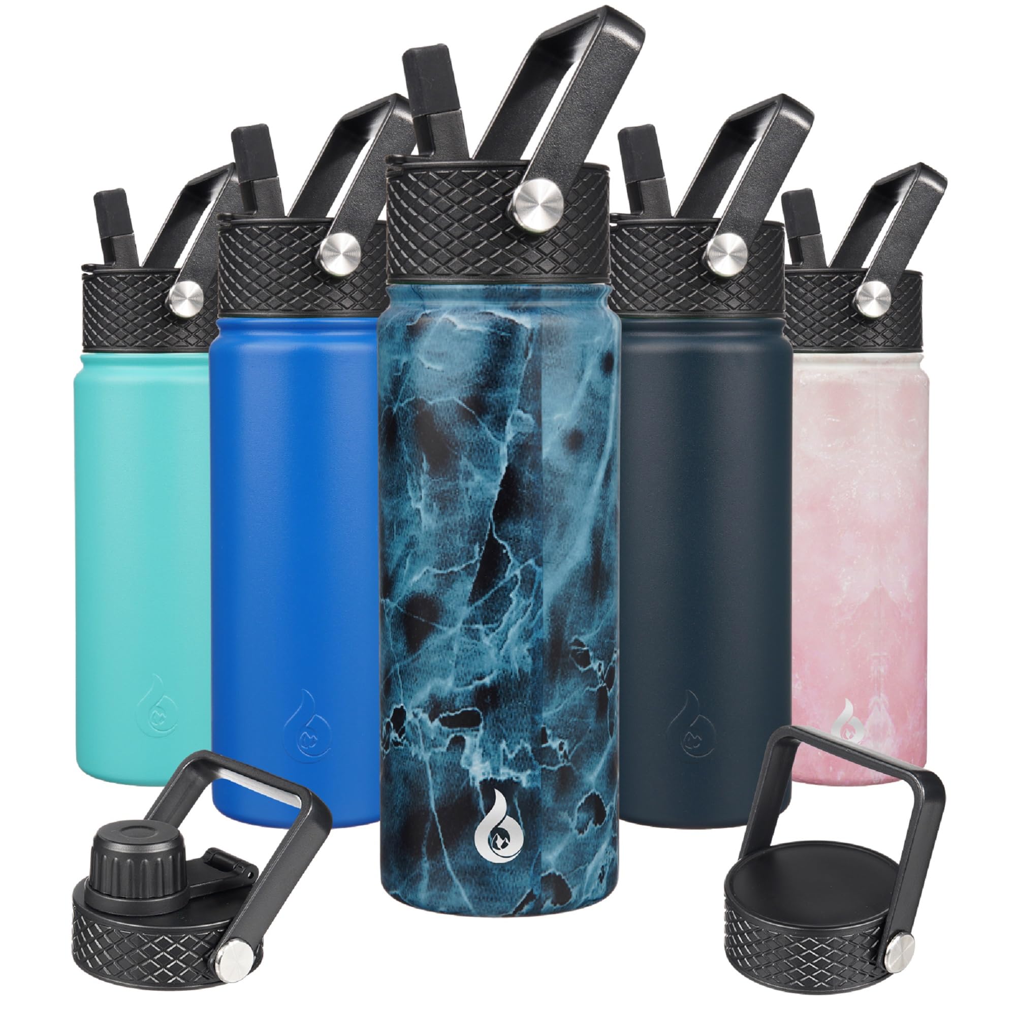 BJPKPK Insulated Water Bottles with Straw Lid, 18oz Stainless Steel Metal Water Bottle, Cold Hot Thermo with 3 Lids, Leak Proof BPA Free Travel Cup, Wide Mouth Flasks, Thermo -Mint