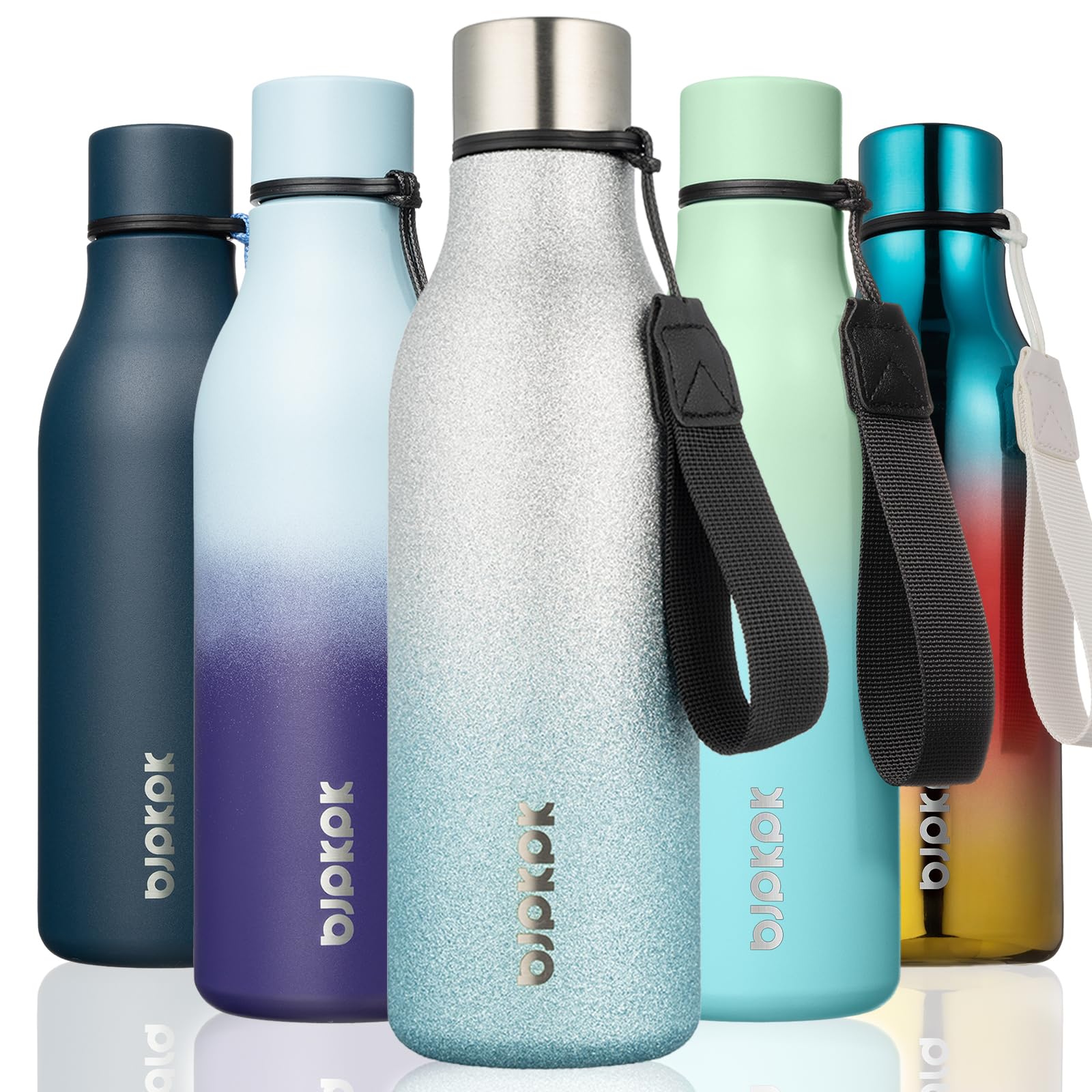 BJPKPK Insulated Water Bottles, 12oz Stainless Steel Metal Water Bottle with Strap, BPA Free Leak Proof Jugs, Mugs, Flasks, Reusable Thermal Flasks for Sports & Travel, Sakura