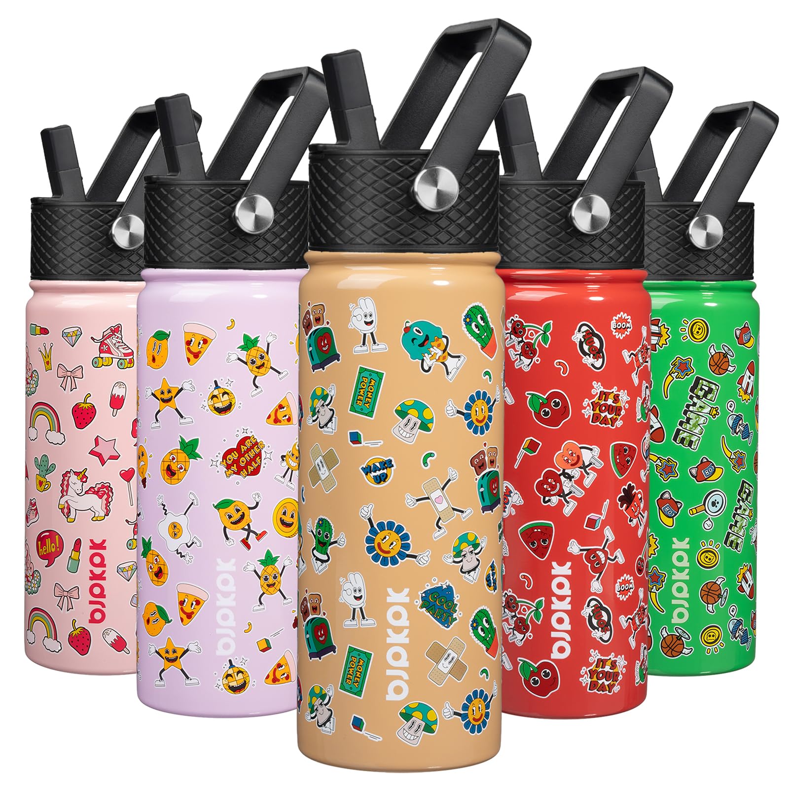 BJPKPK Insulated Water Bottle with Straw Lid, 15 oz Stainless Steel Metal Water Bottles, Reusable Leak Proof BPA Free Thermo, Flask, Cups - Lavender