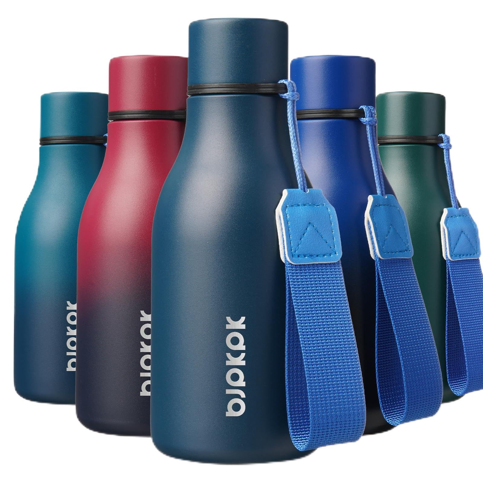 BJPKPK Insulated Water Bottles, 12oz Stainless Steel Metal Water Bottle with Strap, BPA Free Leak Proof Jugs, Mugs, Flasks, Reusable Thermal Flasks for Sports & Travel, Sakura