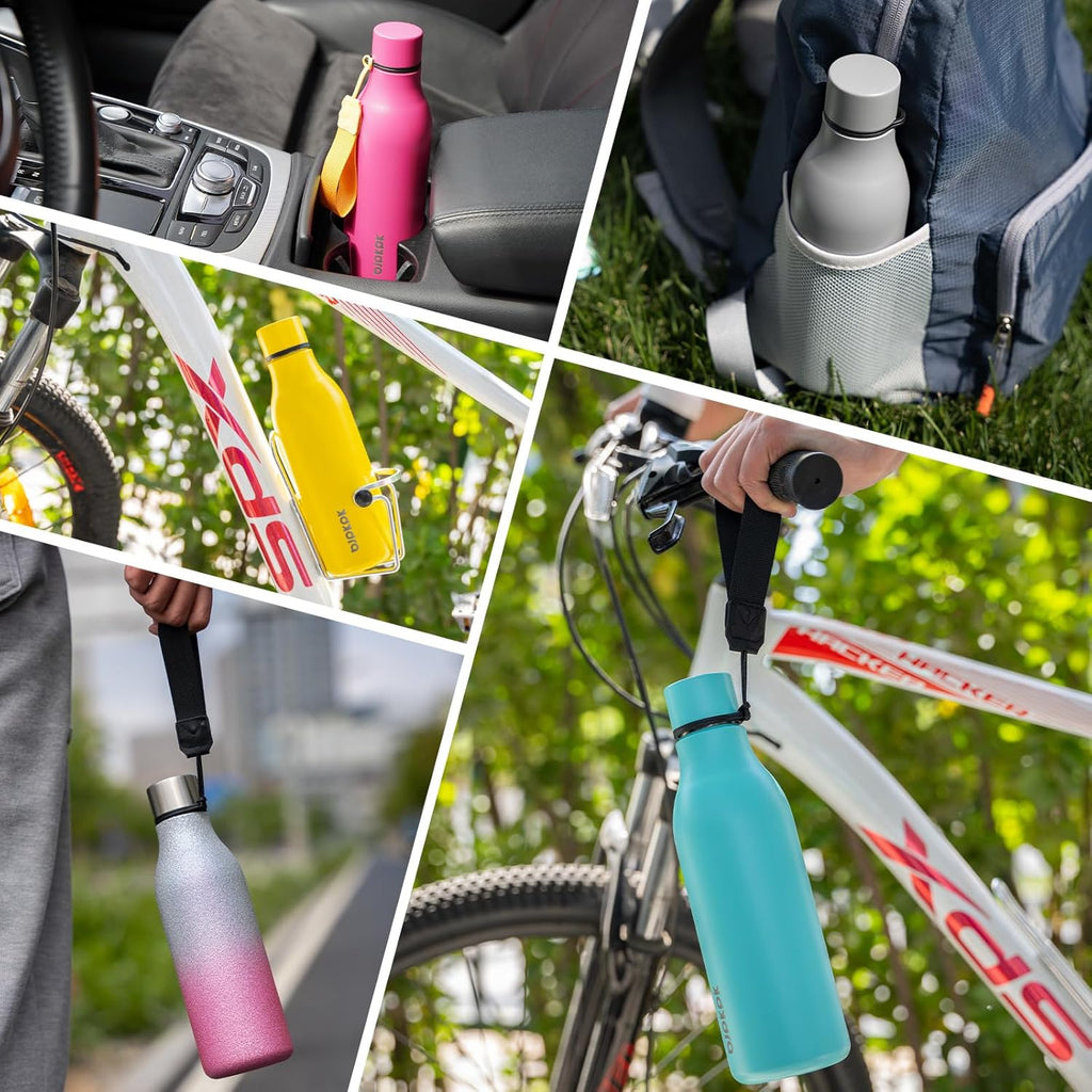 BJPKPK Insulated Water Bottles, 12oz Stainless Steel Metal Water Bottle with Strap, BPA Free Leak Proof Jugs, Mugs, Flasks, Reusable Thermal Flasks for Sports & Travel, Sakura