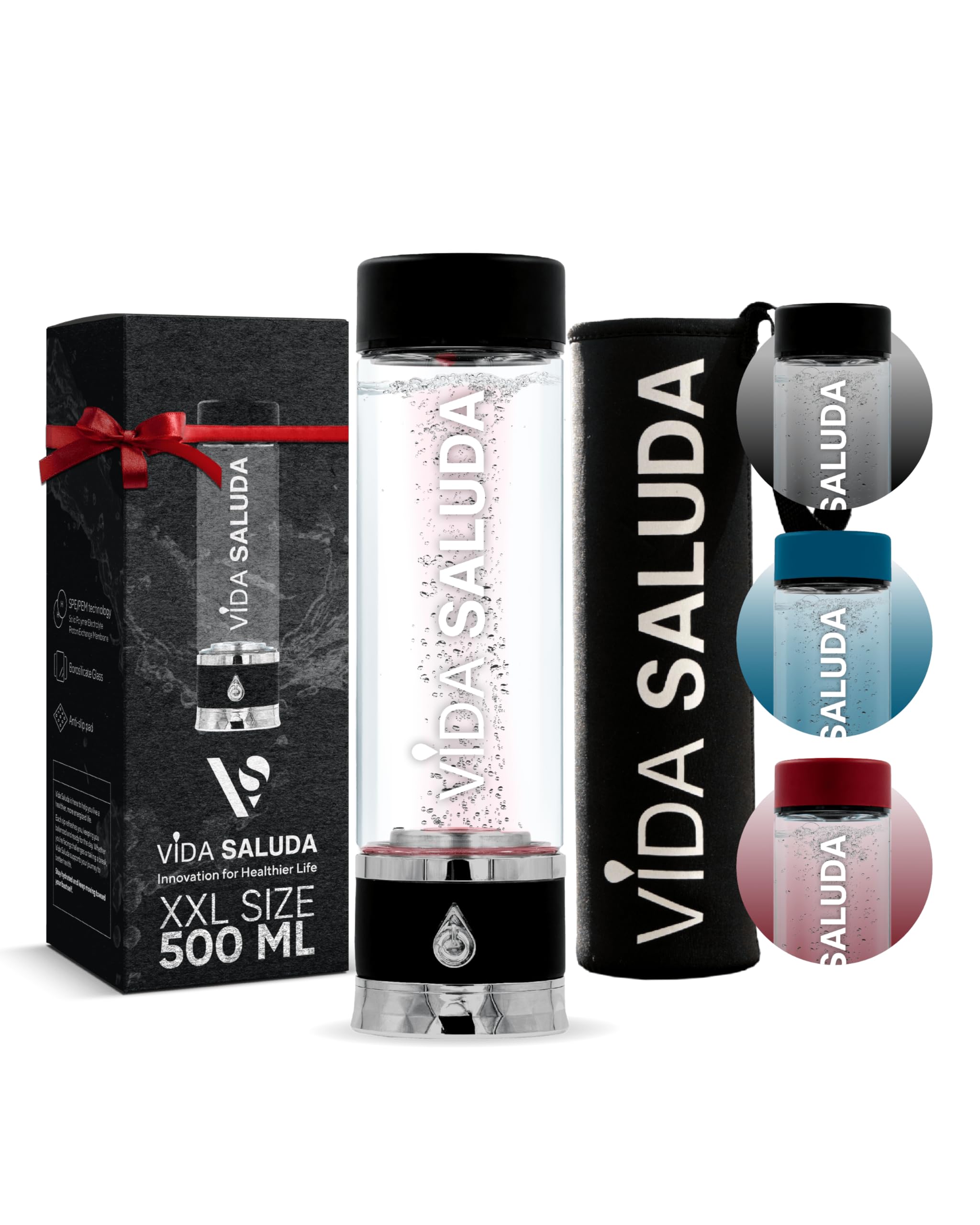 Hydrogen Water Bottle Generator 500ml Portable SPE PEM Hydrogen Rich Water Maker with Titanium Platinum Plates Fast Rechargeable Ionized Water Bottle for Home Travel Gym Hydration - Red