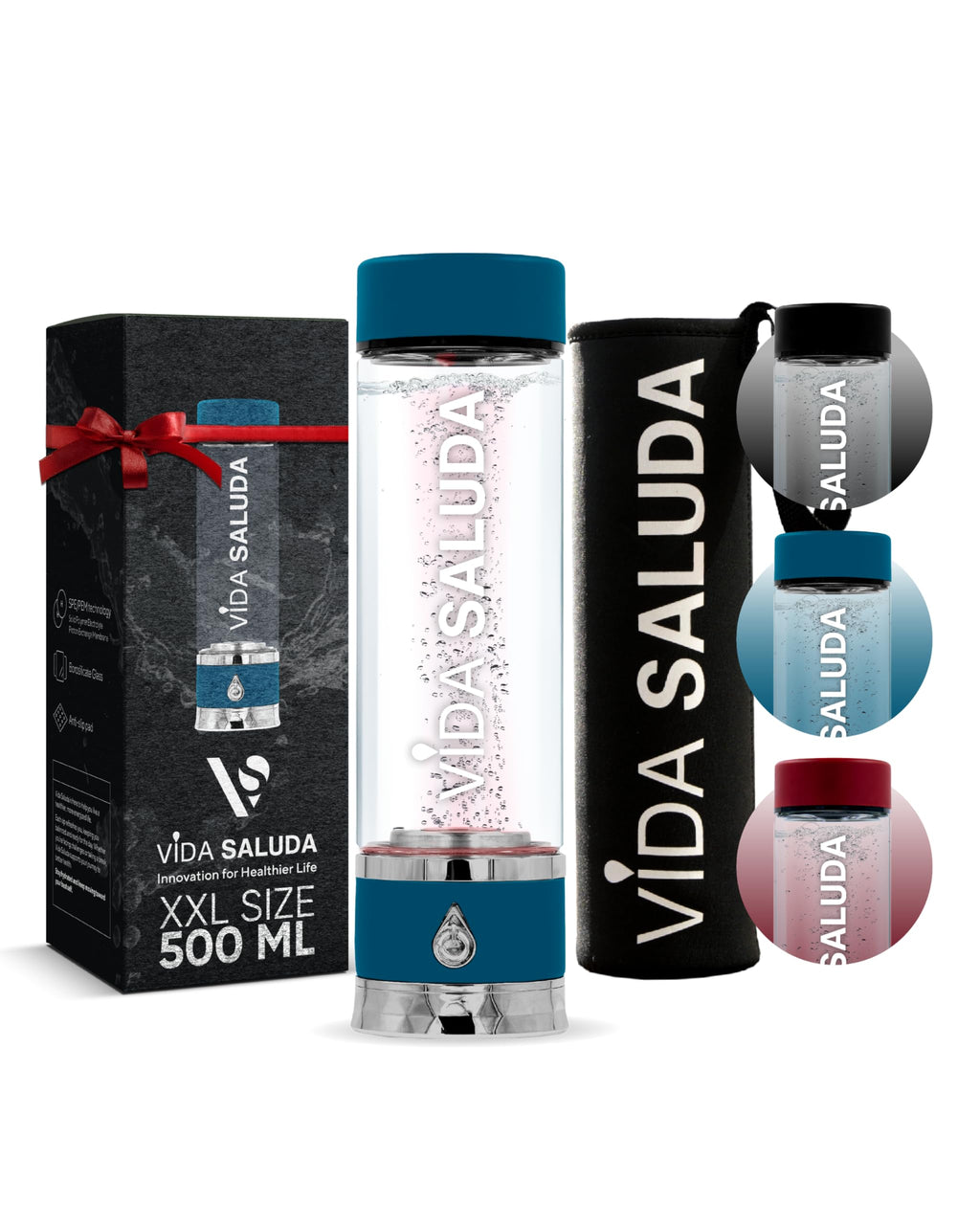 Hydrogen Water Bottle Generator 500ml Portable SPE PEM Hydrogen Rich Water Maker with Titanium Platinum Plates Fast Rechargeable Ionized Water Bottle for Home Travel Gym Hydration - Red