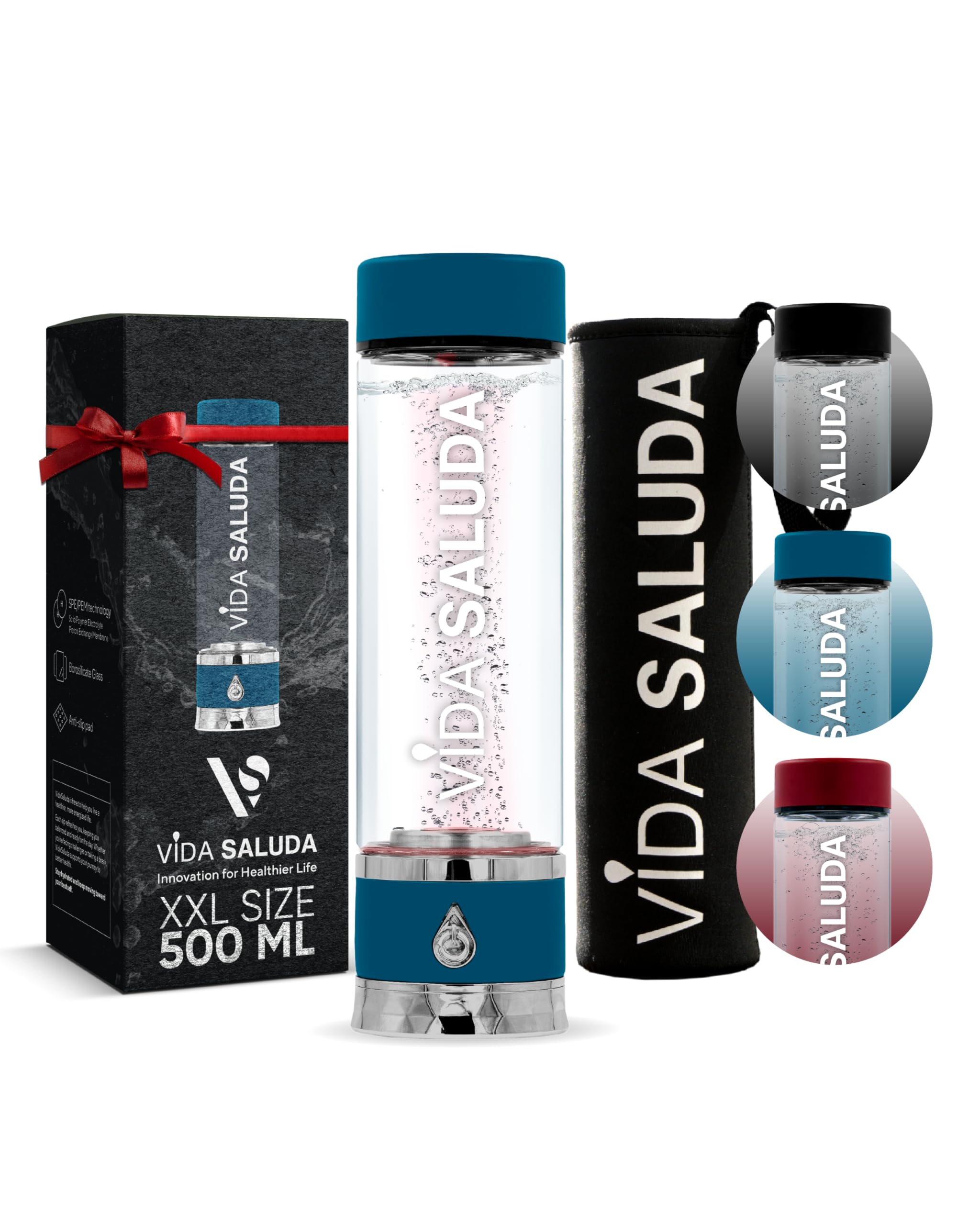 Hydrogen Water Bottle Generator 500ml Portable SPE PEM Hydrogen Rich Water Maker with Titanium Platinum Plates Fast Rechargeable Ionized Water Bottle for Home Travel Gym Hydration - Red